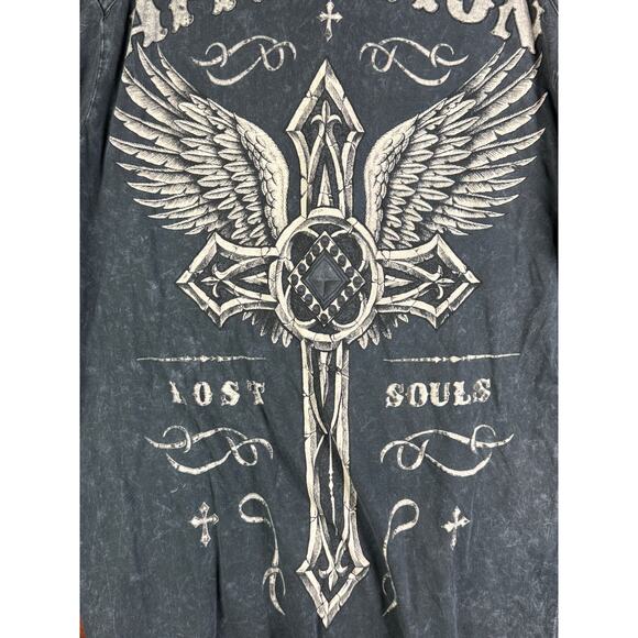 Affliction Long Sleeve Button Shirt Vintage Y2K Goth Grunge Cross Emo Mens Large - Picture 11 of 12